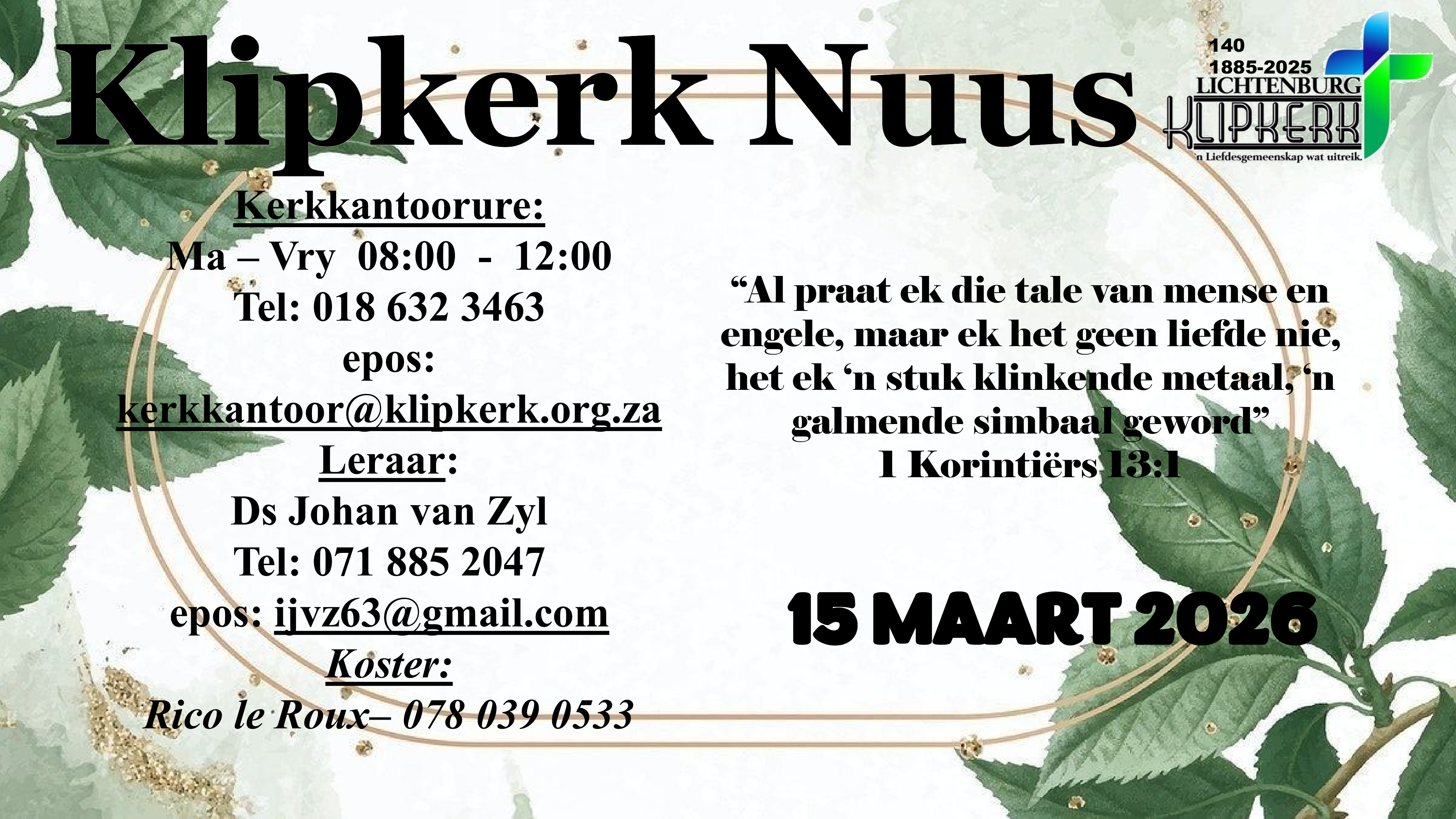 Weeknuus Lichtenburg N G Klipkerk, afkondigings